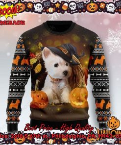 West Highland White Terrier Witch Hat Halloween Ugly Christmas Sweater