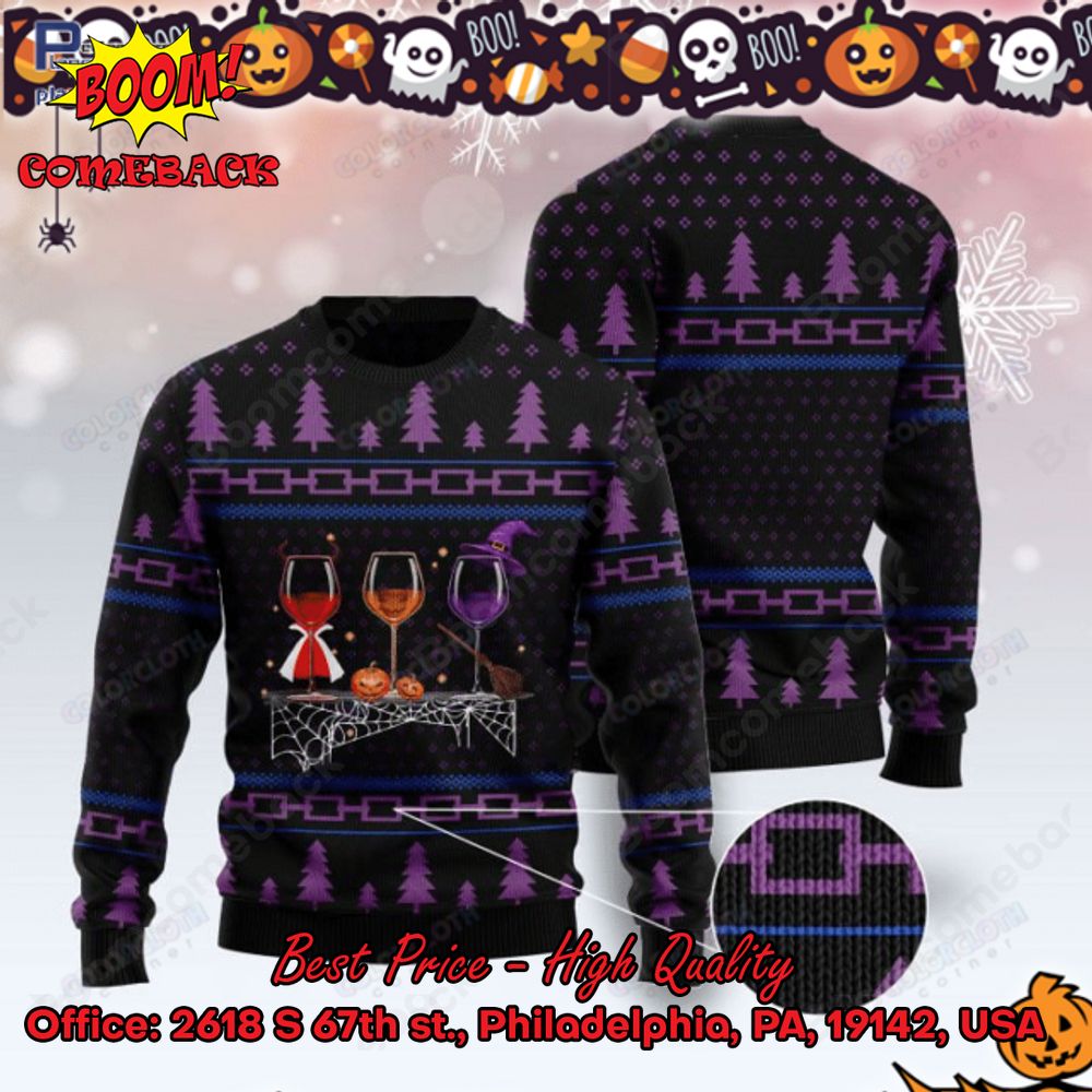 Wine Spider Web Halloween Ugly Christmas Sweater