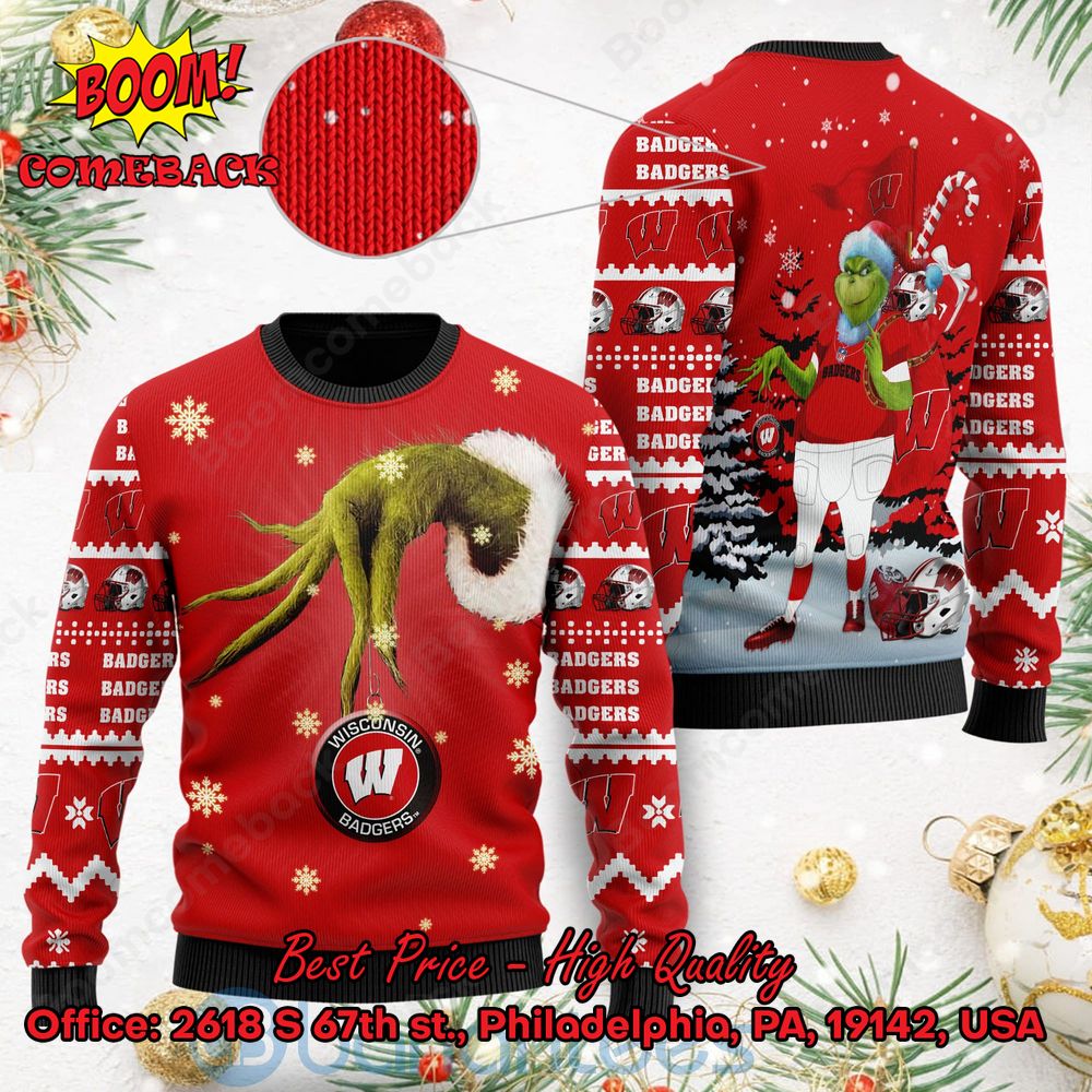Wisconsin Badgers Grinch Candy Cane Ugly Christmas Sweater