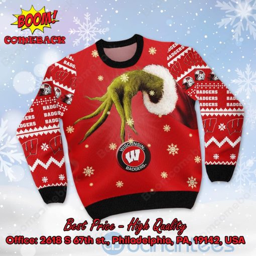 Wisconsin Badgers Grinch Candy Cane Ugly Christmas Sweater