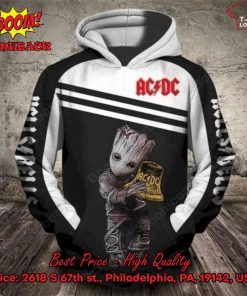 ACDC Rock Band Groot Hug Hell Bells 3d Printed Hoodie