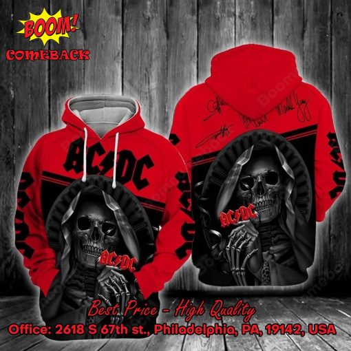 ACDC Rock Band Signatures Grim Reaper 3d Printed Hoodie