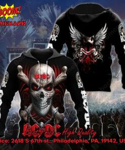 ACDC Rock Band Skull Rock And Roll 3d Printed Hoodie