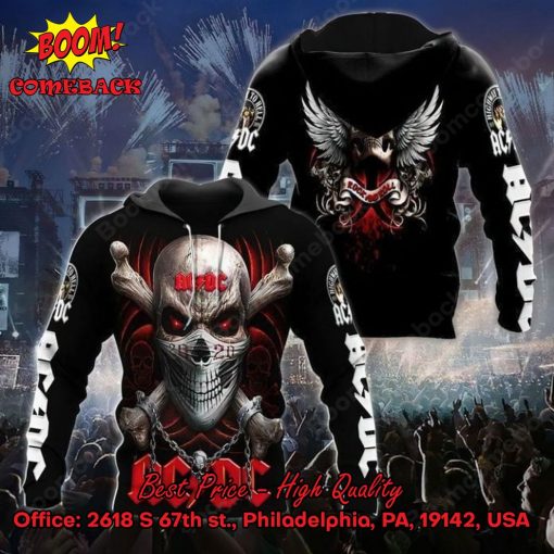ACDC Rock Band Skull Rock And Roll 3d Printed Hoodie
