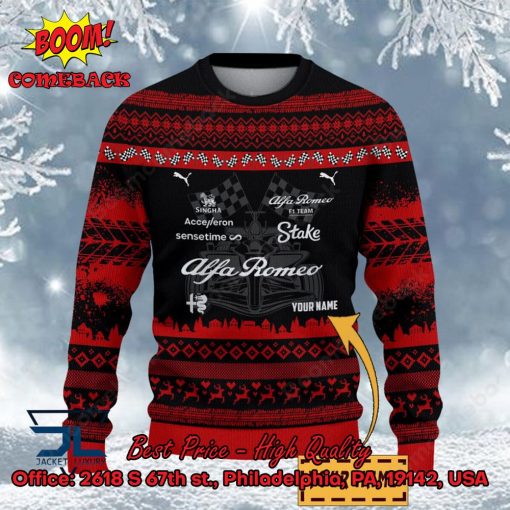 Alfa Romeo F1 Team Personalized Name Ugly Christmas Sweater