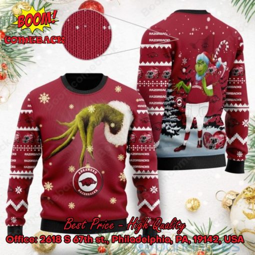 Arkansas Razorbacks Grinch Candy Cane Ugly Christmas Sweater