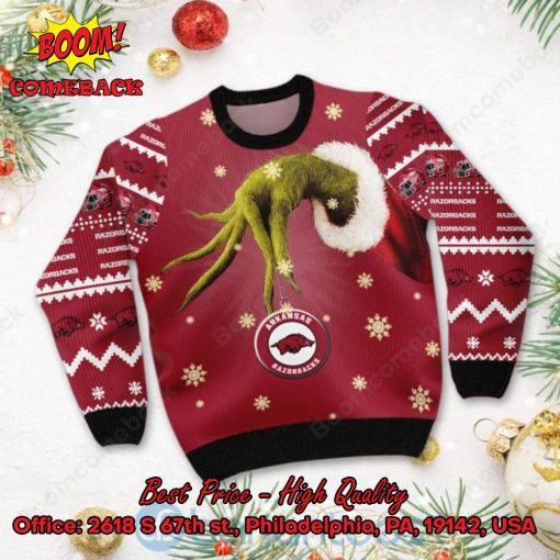 Arkansas Razorbacks Grinch Candy Cane Ugly Christmas Sweater