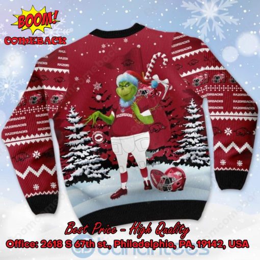 Arkansas Razorbacks Grinch Candy Cane Ugly Christmas Sweater