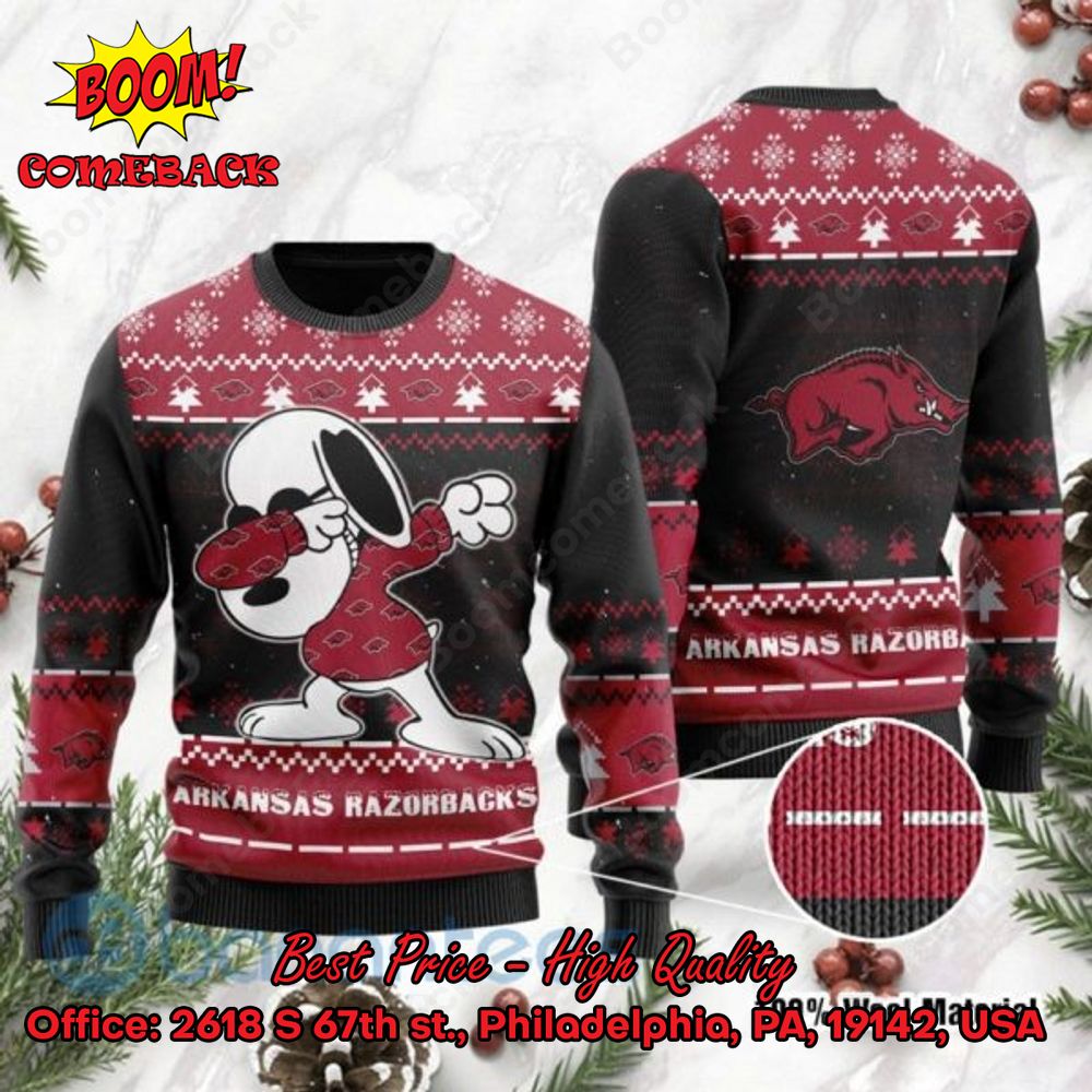 Arkansas Razorbacks Snoopy Dabbing Ugly Christmas Sweater