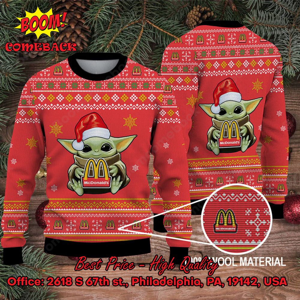 Baby Yoda Hug Dunkin' Donuts Logo Ugly Christmas Sweater