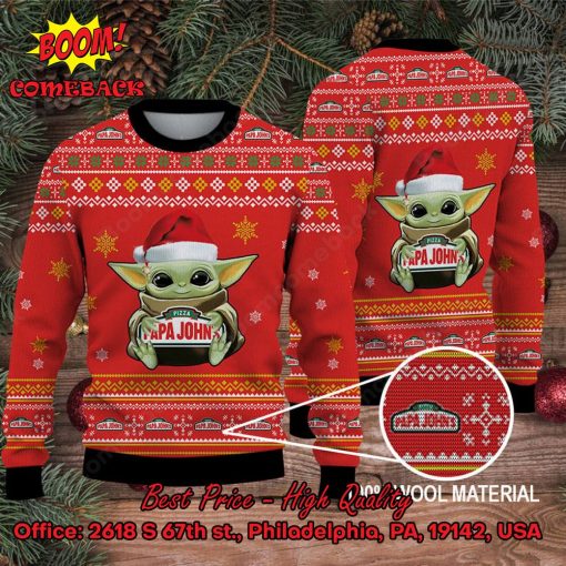 Baby Yoda Hug Papa John’s Pizza Logo Ugly Christmas Sweater