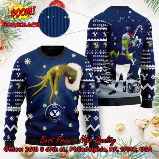 BYU Cougars Grinch Candy Cane Ugly Christmas Sweater