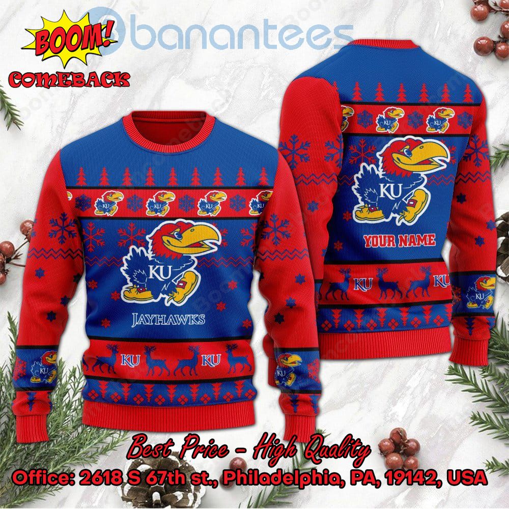 Kansas Jayhawks Personalized Name Ugly Christmas Sweater