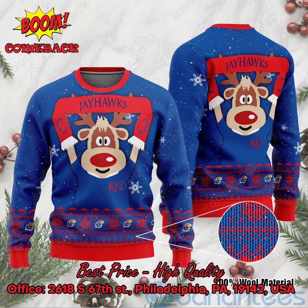 Kansas Jayhawks Reindeer Ugly Christmas Sweater