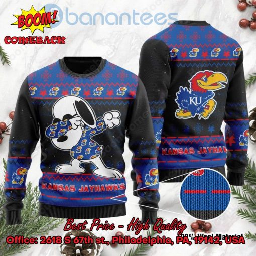 Kansas Jayhawks Snoopy Dabbing Ugly Christmas Sweater