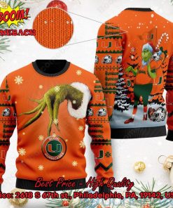 Miami Hurricanes Grinch Candy Cane Ugly Christmas Sweater