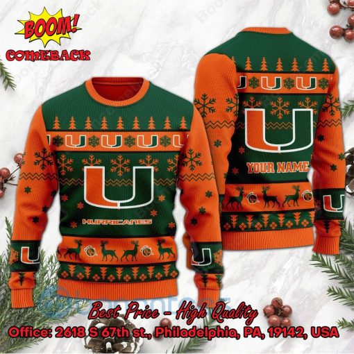 Miami Hurricanes Personalized Name Ugly Christmas Sweater