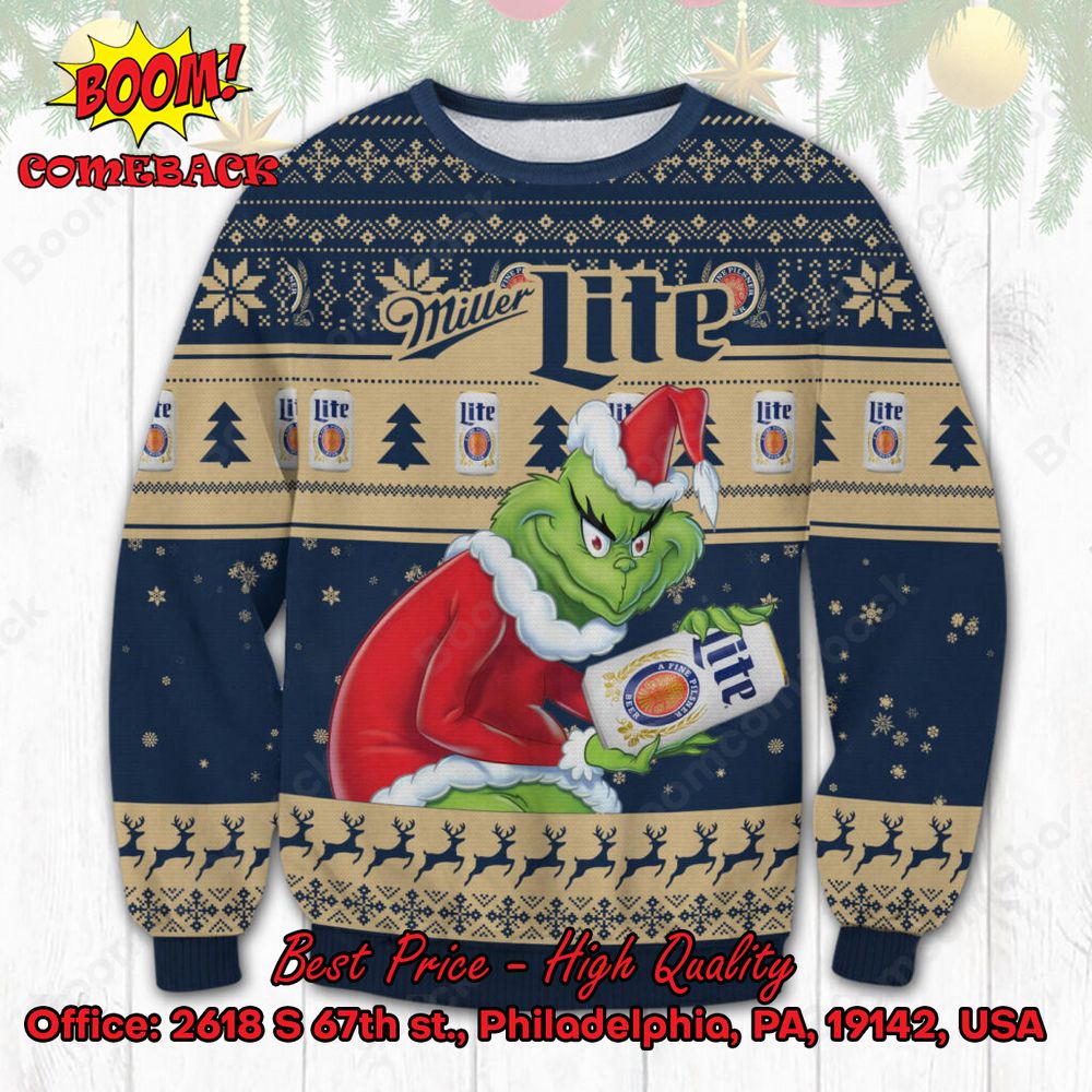 Miller Light Sneaky Grinch Ugly Christmas Sweater