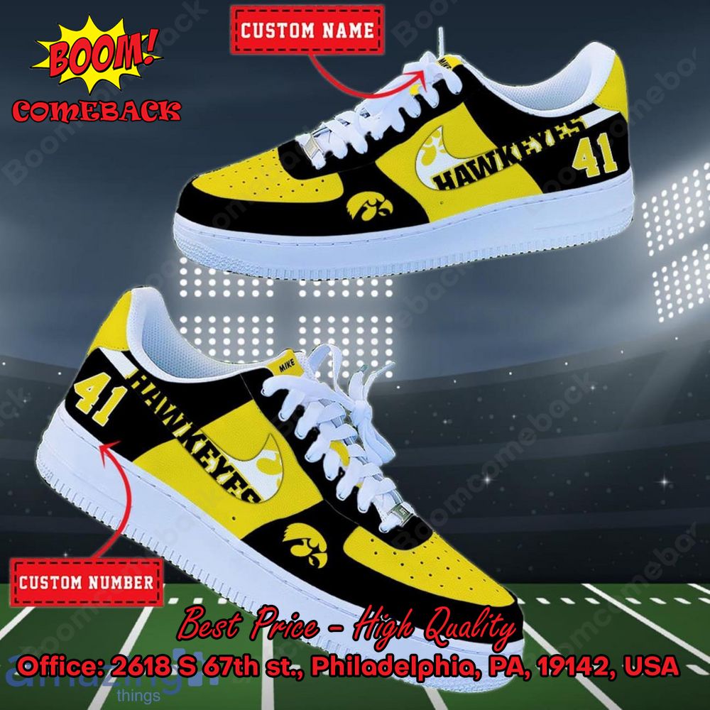 NCAA Iowa Hawkeyes Personalized Custom Nike Air Force 1 Sneakers