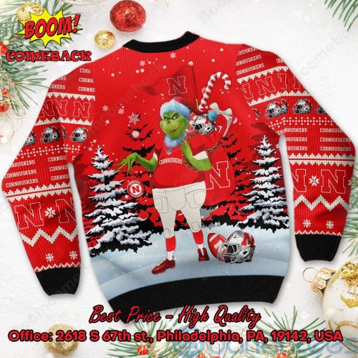 Nebraska Cornhuskers Grinch Candy Cane Ugly Christmas Sweater