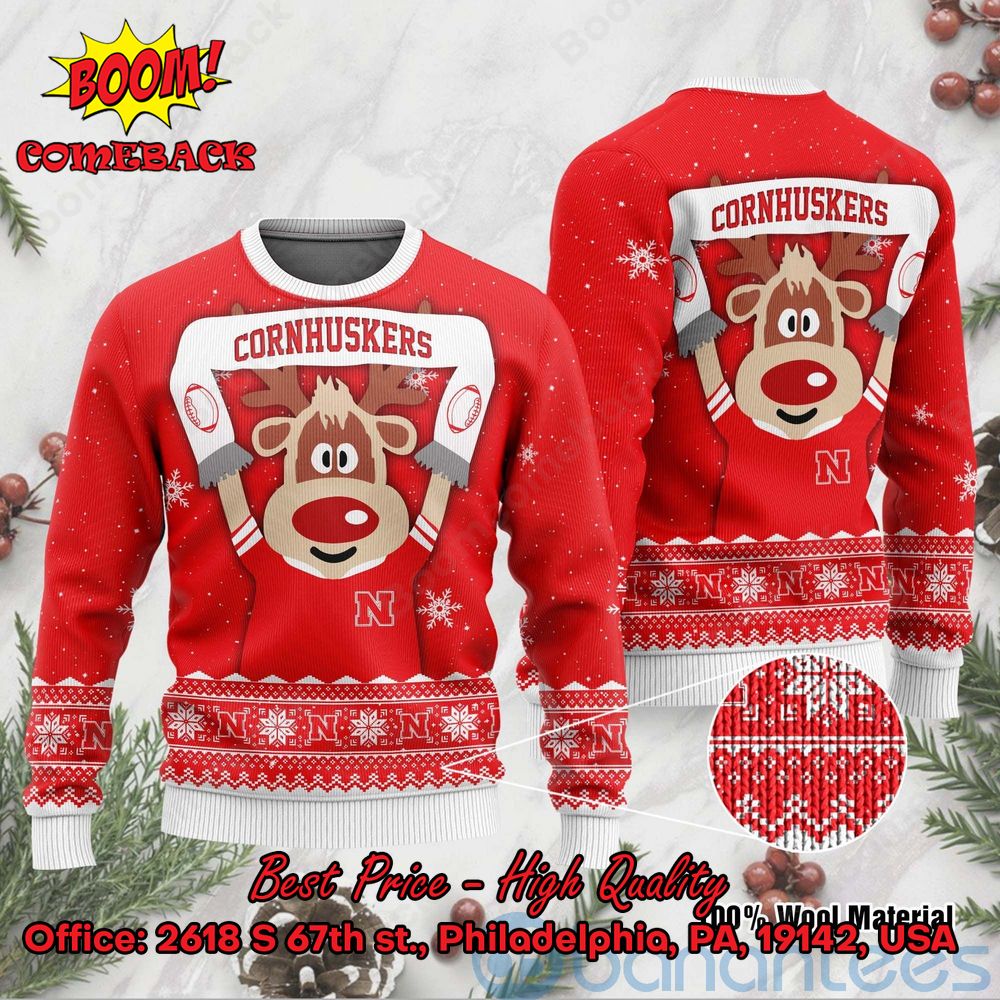 Nebraska Cornhuskers Reindeer Ugly Christmas Sweater
