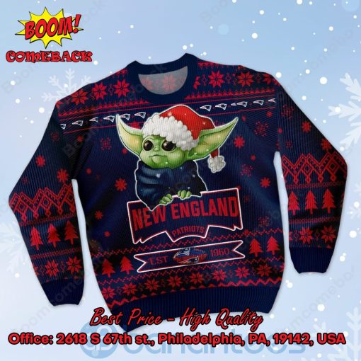 New England Patriots Baby Yoda Santa Hat Ugly Christmas Sweater