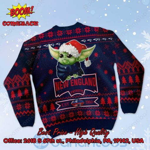 New England Patriots Baby Yoda Santa Hat Ugly Christmas Sweater