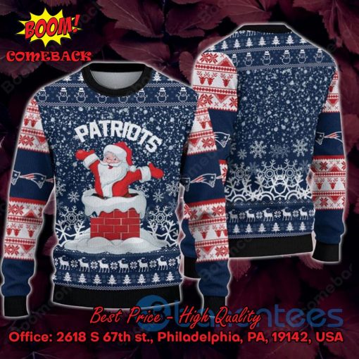 New England Patriots Happy Santa Claus On Chimney Ugly Christmas Sweater