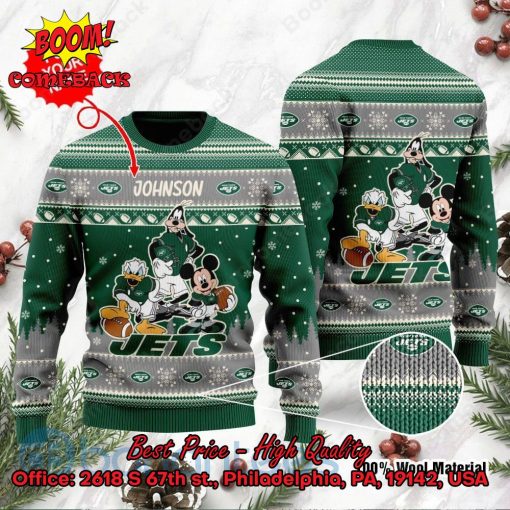 New York Jets Disney Characters Personalized Name Ugly Christmas Sweater