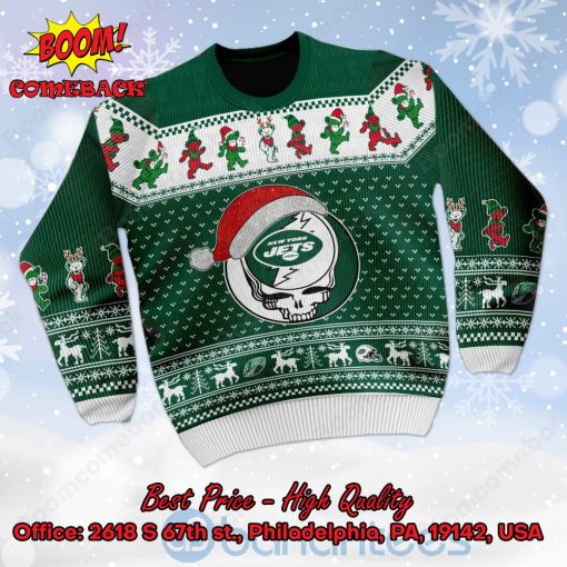 New York Jets Grateful Dead Santa Hat Ugly Christmas Sweater