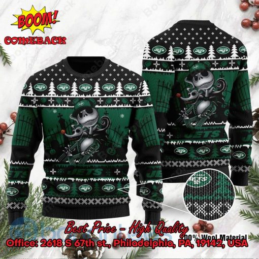 New York Jets Jack Skellington Halloween Ugly Christmas Sweater