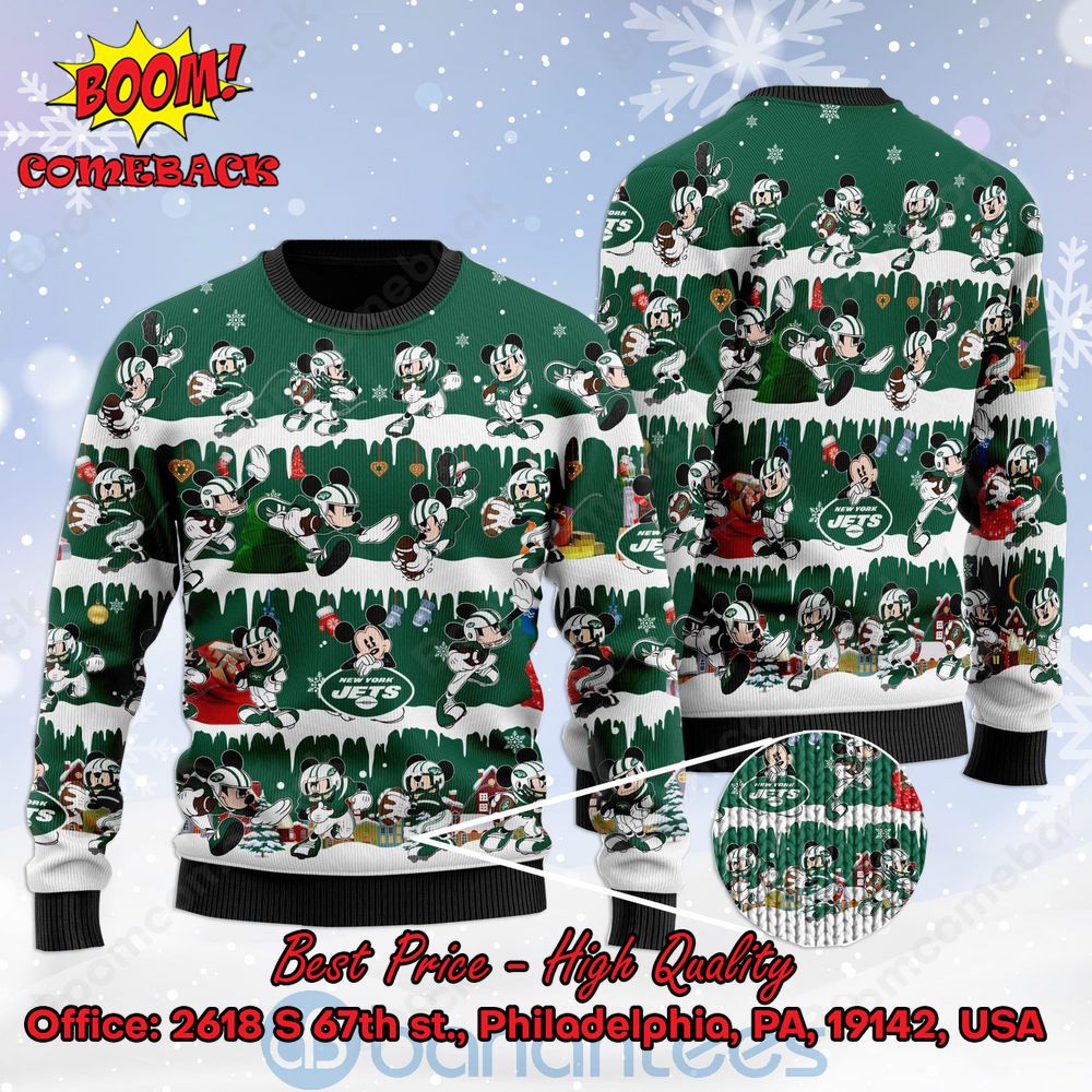 New York Jets Mickey Mouse Postures Style 1 Ugly Christmas Sweater
