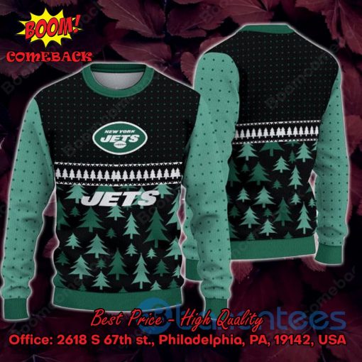 New York Jets Pine Trees Ugly Christmas Sweater