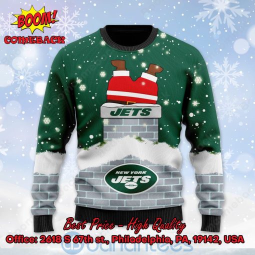 New York Jets Santa Claus On Chimney Personalized Name Ugly Christmas Sweater