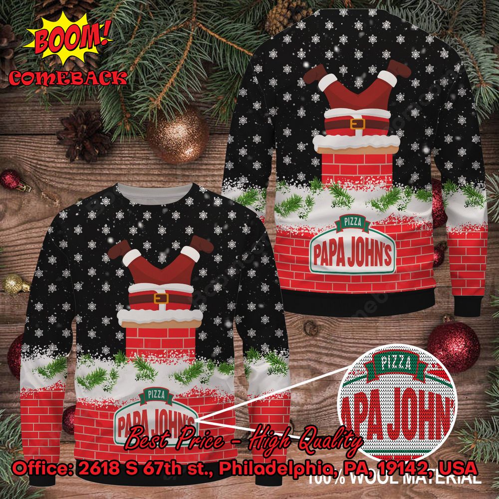 Papa John's Pizza Santa Claus On Chimney Ugly Christmas Sweater