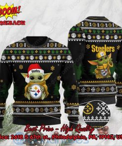 Pittsburgh Steelers Baby Yoda Hug Logo Ugly Christmas Sweater