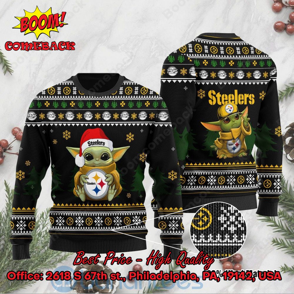 Pittsburgh Steelers Baby Yoda Hug Logo Ugly Christmas Sweater