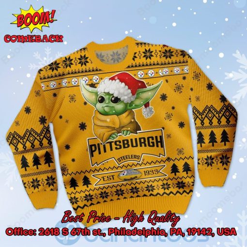 Pittsburgh Steelers Baby Yoda Santa Hat Ugly Christmas Sweater