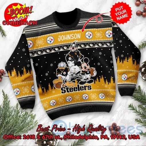 Pittsburgh Steelers Disney Characters Personalized Name Ugly Christmas Sweater