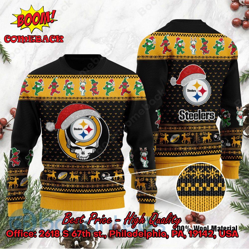 Pittsburgh Steelers Grateful Dead Santa Hat Ugly Christmas Sweater