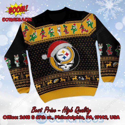 Pittsburgh Steelers Grateful Dead Santa Hat Ugly Christmas Sweater