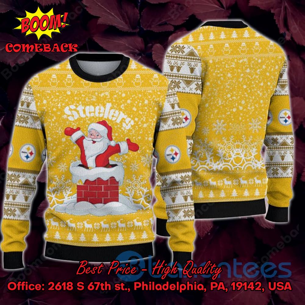 Pittsburgh Steelers Happy Santa Claus On Chimney Ugly Christmas Sweater