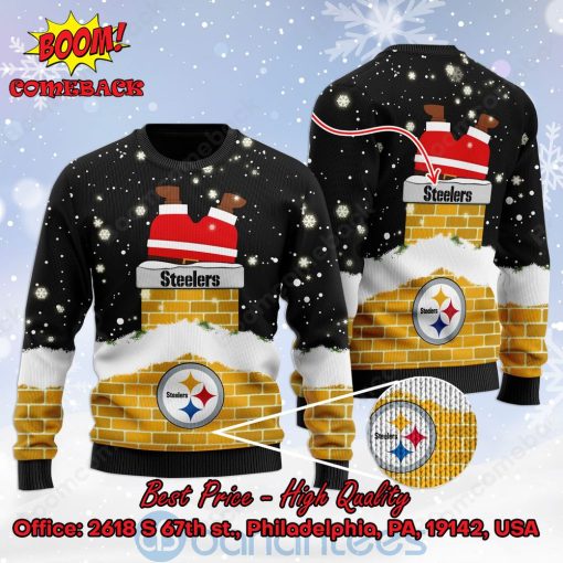 Pittsburgh Steelers Santa Claus On Chimney Personalized Name Ugly Christmas Sweater