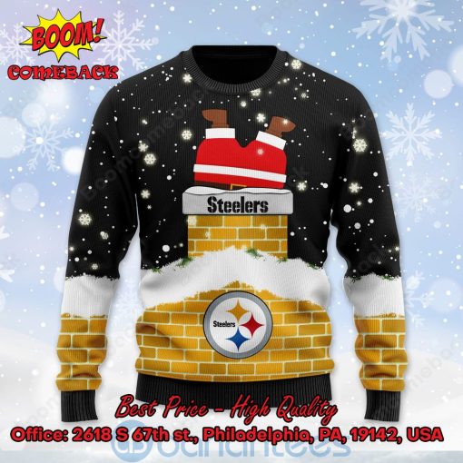 Pittsburgh Steelers Santa Claus On Chimney Personalized Name Ugly Christmas Sweater