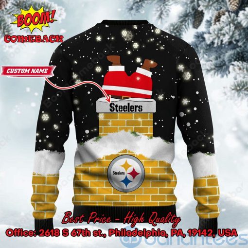 Pittsburgh Steelers Santa Claus On Chimney Personalized Name Ugly Christmas Sweater