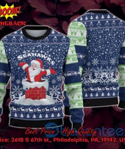 Seattle Seahawks Happy Santa Claus On Chimney Ugly Christmas Sweater