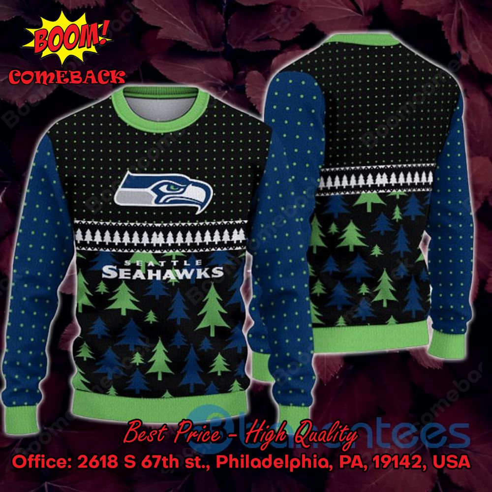 LIMITED DESIGN Seattle Seahawks Pine Trees Ugly Christmas Sweater