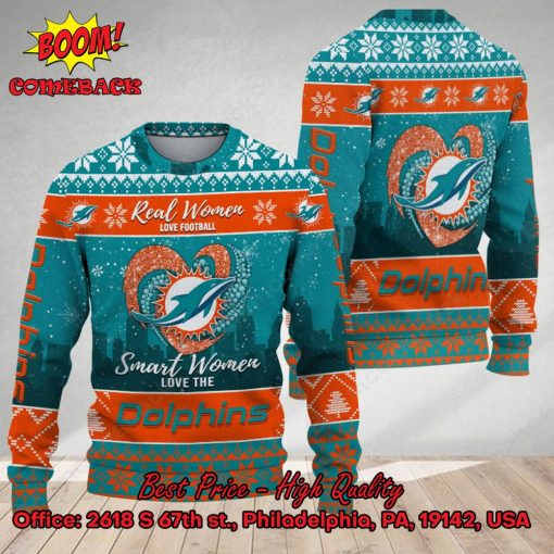 Smart Women Love The Miami Dolphins Ugly Christmas Sweater