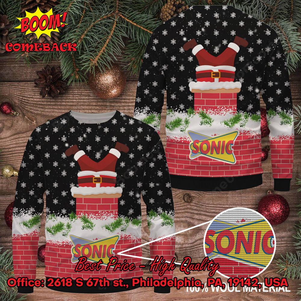 Sonic Drive-In Santa Claus On Chimney Ugly Christmas Sweater