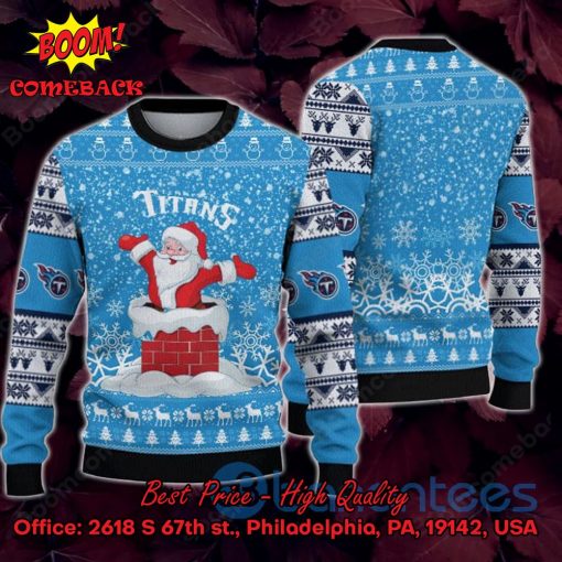 Tennessee Titans Happy Santa Claus On Chimney Ugly Christmas Sweater